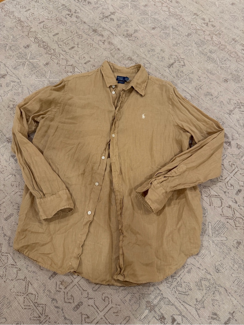 Ralph Lauren Women Linen Button-Down Shirt in Tan